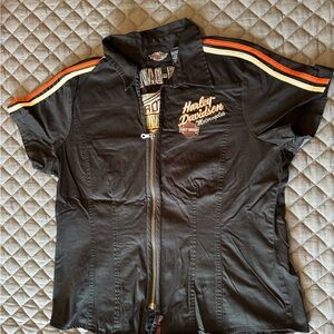Women’s XL Harley Davidson Black Zip-Up shirt sleeve Shirt